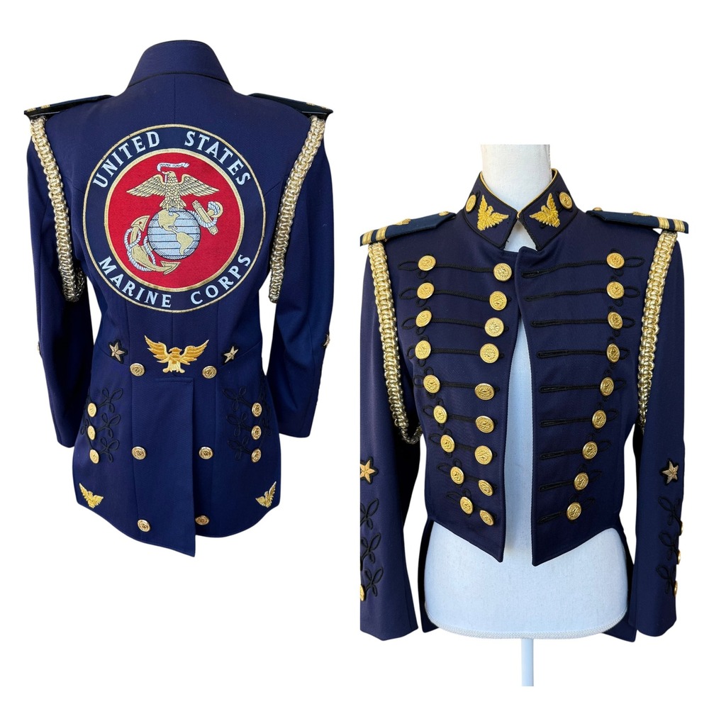 Gail Dauer USMC Military‎ Tailcoat Jacket Blue Wool Gold Braid Embroidery 34XS-T